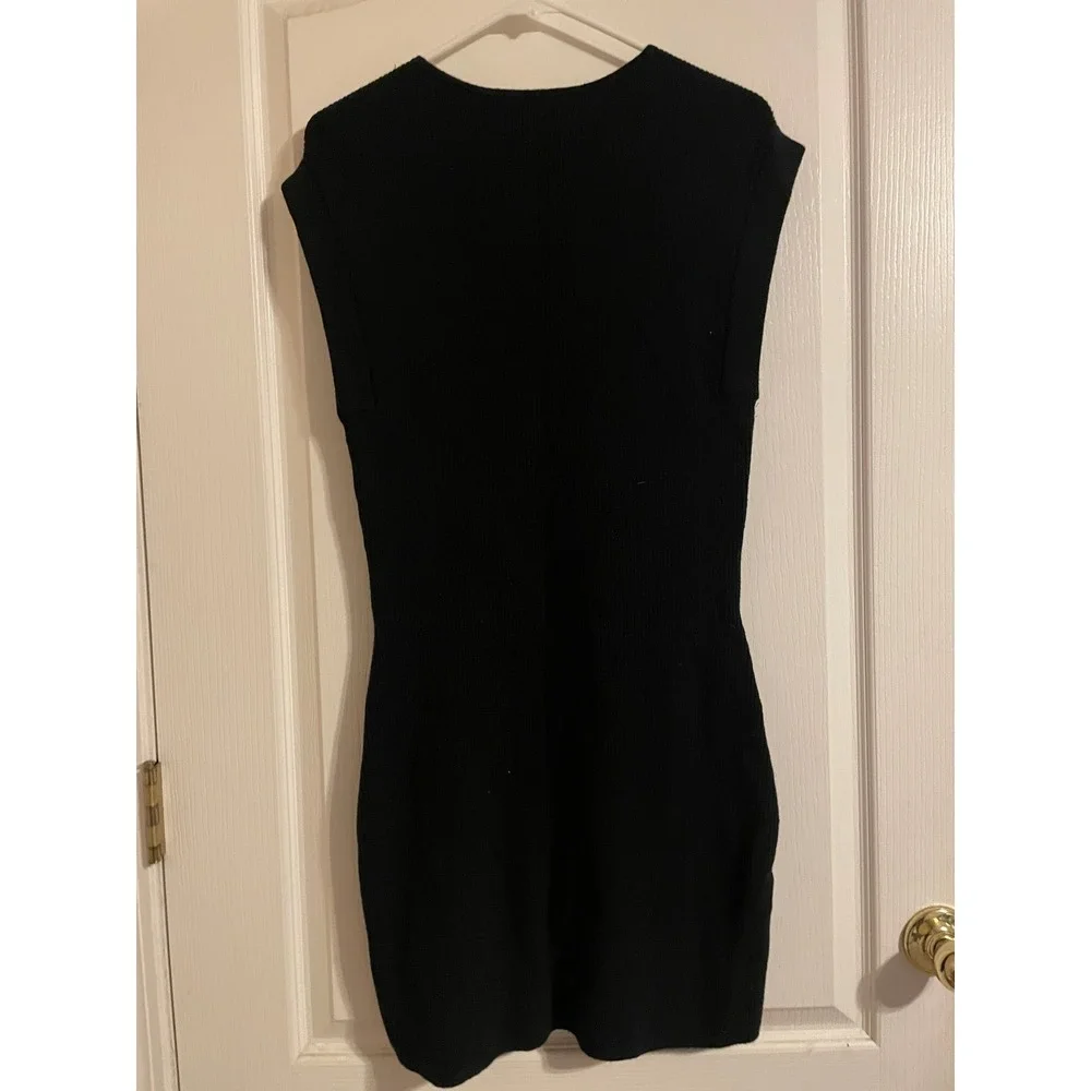 Abercrombie Fitch Black Ribbed Knit Cap Sleeve Mini Dress Women Large Club Party